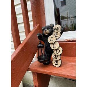 Solar Garden Statue Bear Figurine- Garden Art with Solar Lantern, Loving Bear
